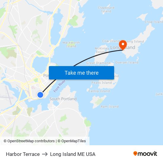 Harbor Terrace to Long Island ME USA map