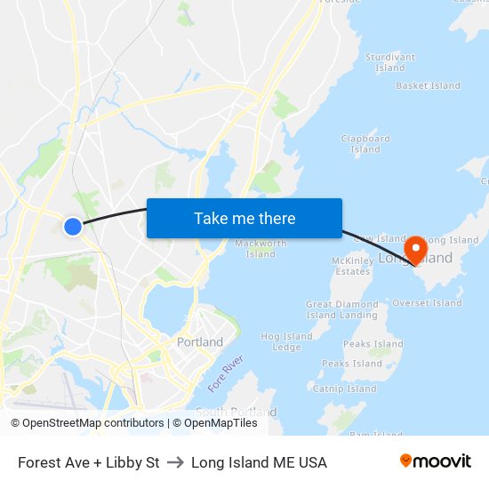 Forest Ave + Libby St to Long Island ME USA map