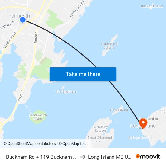 Bucknam Rd + 119 Bucknam Rd to Long Island ME USA map