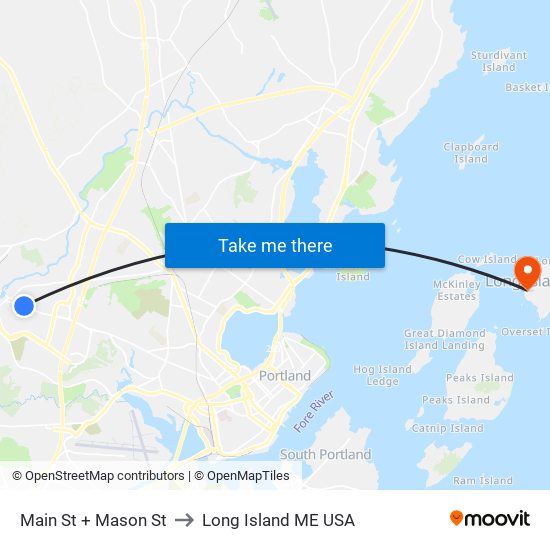 Main St + Mason St to Long Island ME USA map