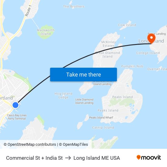 Commercial St + India St to Long Island ME USA map