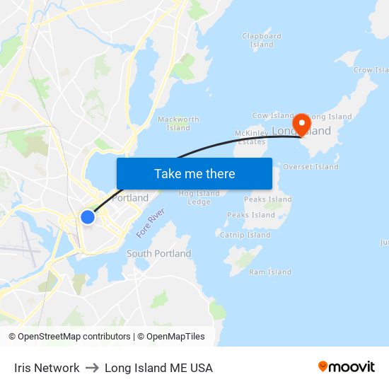 Iris Network to Long Island ME USA map