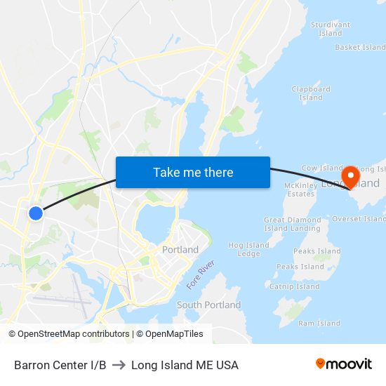 Barron Center I/B to Long Island ME USA map