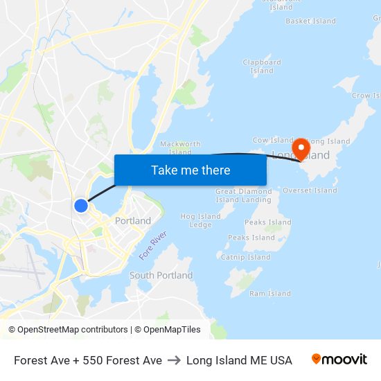 Forest Ave + 550 Forest Ave to Long Island ME USA map