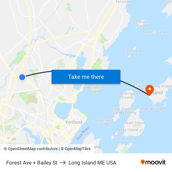Forest Ave + Bailey St to Long Island ME USA map