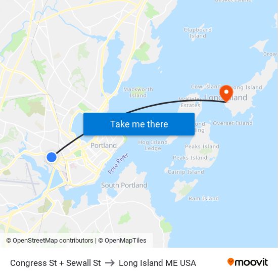 Congress St + Sewall St to Long Island ME USA map