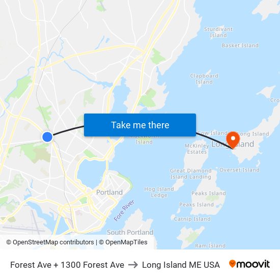 Forest Ave + 1300 Forest Ave to Long Island ME USA map