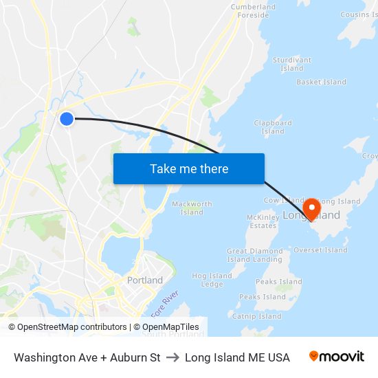 Washington Ave + Auburn St to Long Island ME USA map