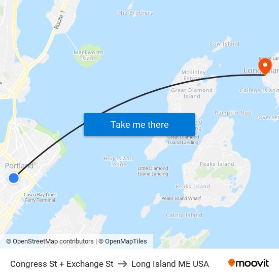 Congress St + Exchange St to Long Island ME USA map