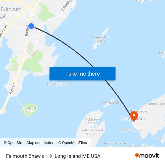Falmouth Shaw's to Long Island ME USA map