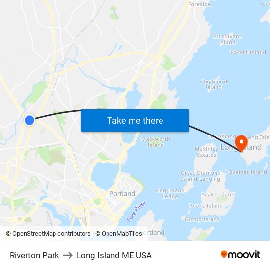 Riverton Park to Long Island ME USA map