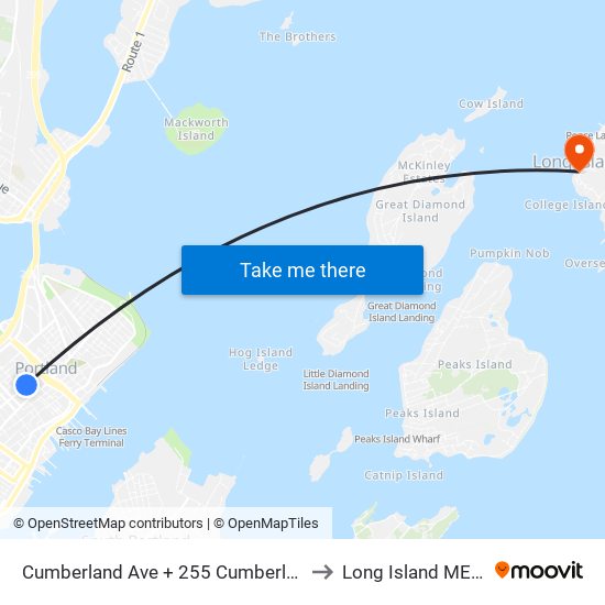 Cumberland Ave + 255 Cumberland Ave to Long Island ME USA map