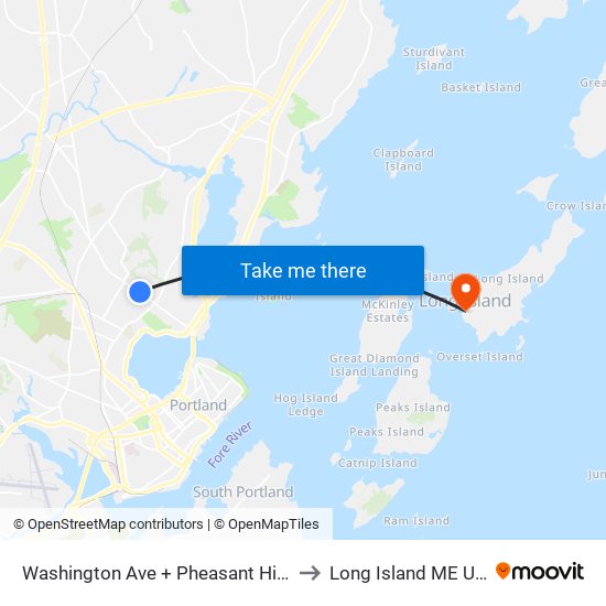 Washington Ave + Pheasant Hill Dr to Long Island ME USA map