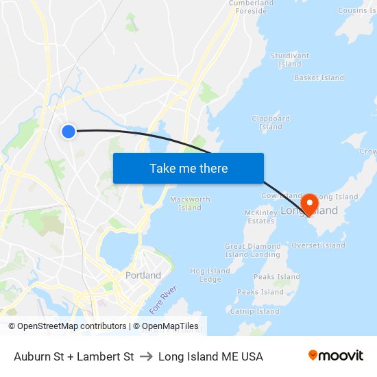 Auburn St + Lambert St to Long Island ME USA map