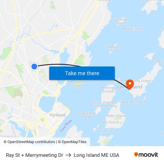 Ray St + Merrymeeting Dr to Long Island ME USA map