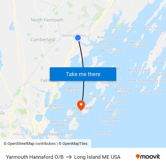 Yarmouth Hannaford O/B to Long Island ME USA map