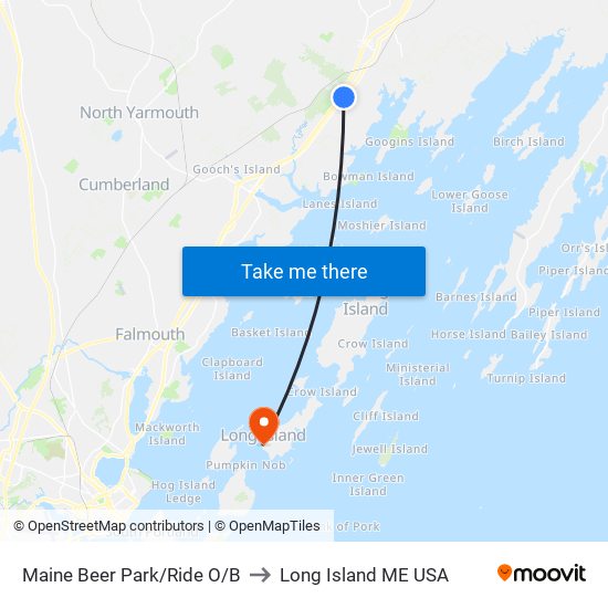 Maine Beer Park/Ride  O/B to Long Island ME USA map