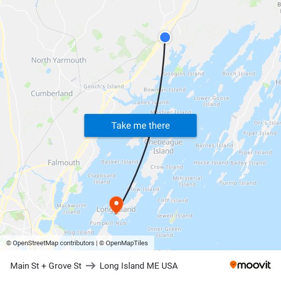 Main St + Grove St to Long Island ME USA map