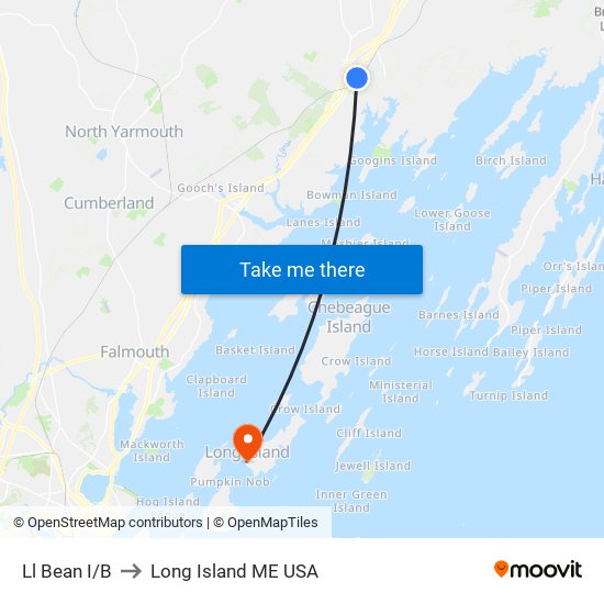 Ll Bean I/B to Long Island ME USA map