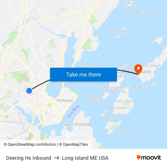 Deering Hs Inbound to Long Island ME USA map