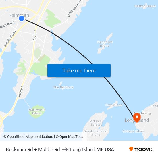 Bucknam Rd + Middle Rd to Long Island ME USA map