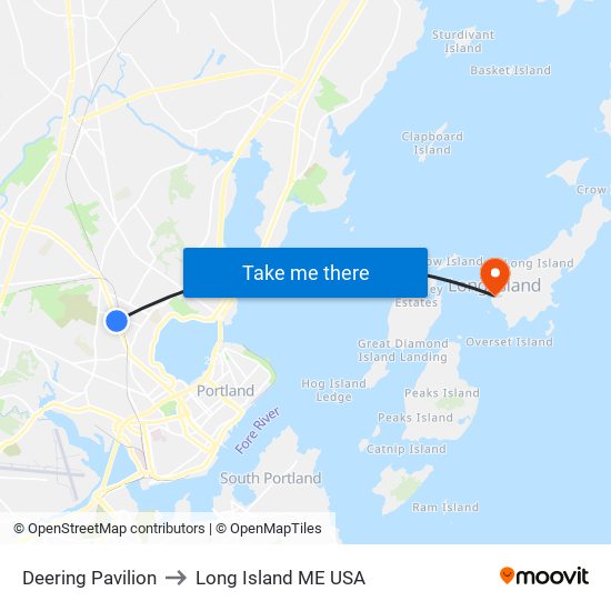 Deering Pavilion to Long Island ME USA map