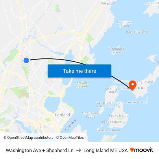 Washington Ave + Shepherd Ln to Long Island ME USA map