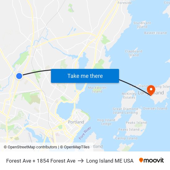 Forest Ave + 1854 Forest Ave to Long Island ME USA map