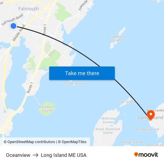 Oceanview to Long Island ME USA map