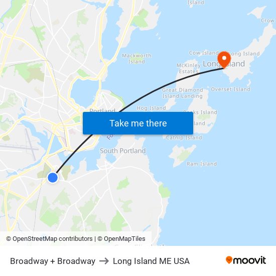 Broadway + Broadway to Long Island ME USA map