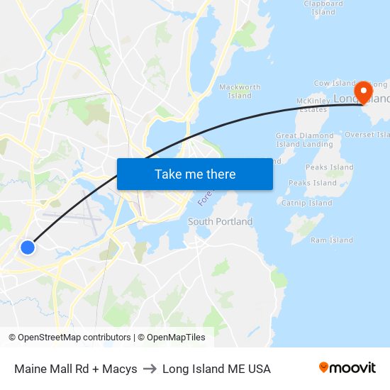 Maine Mall  Rd + Macys to Long Island ME USA map