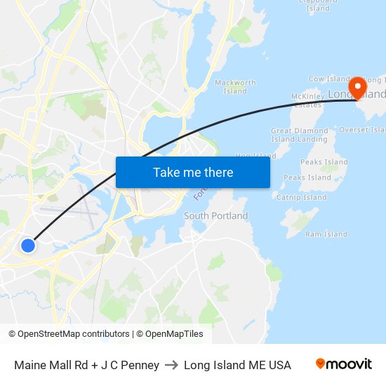 Maine Mall Rd + J C Penney to Long Island ME USA map