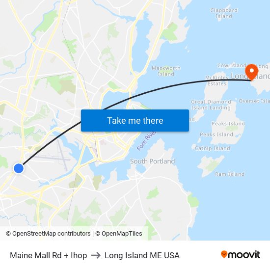 Maine Mall Rd + Ihop to Long Island ME USA map