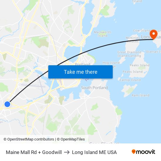 Maine Mall Rd + Goodwill to Long Island ME USA map