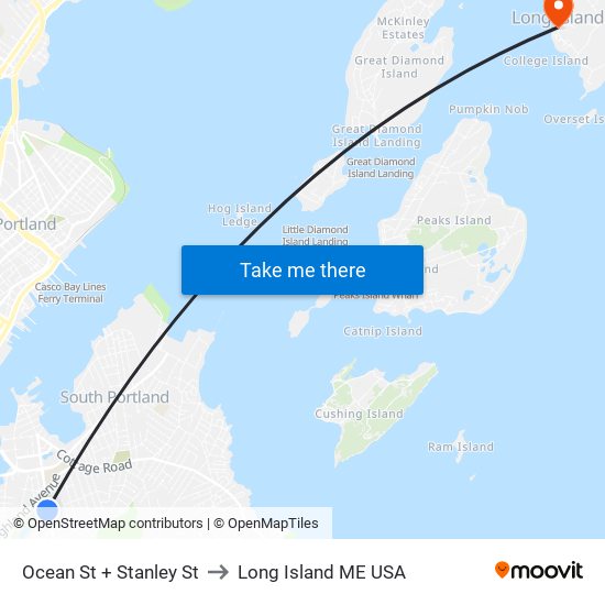 Ocean St + Stanley St to Long Island ME USA map