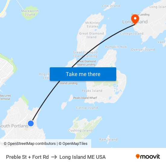 Preble St + Fort Rd to Long Island ME USA map