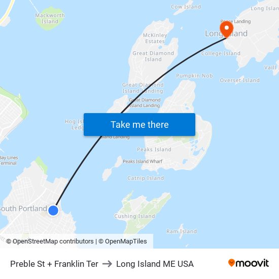 Preble St + Franklin Ter to Long Island ME USA map