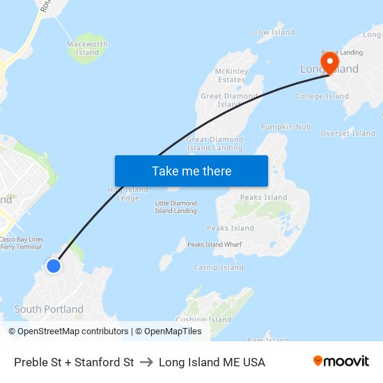 Preble St + Stanford St to Long Island ME USA map