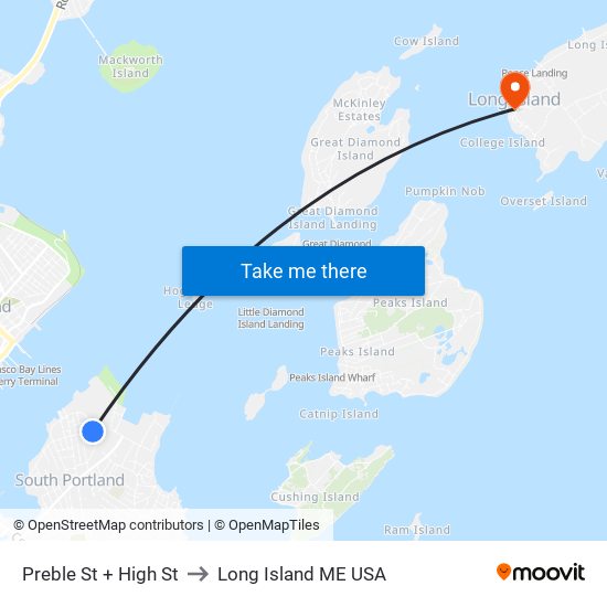 Preble St + High St to Long Island ME USA map