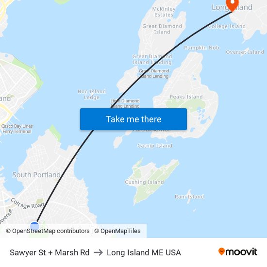 Sawyer St + Marsh Rd to Long Island ME USA map