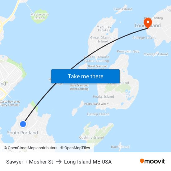 Sawyer + Mosher St to Long Island ME USA map