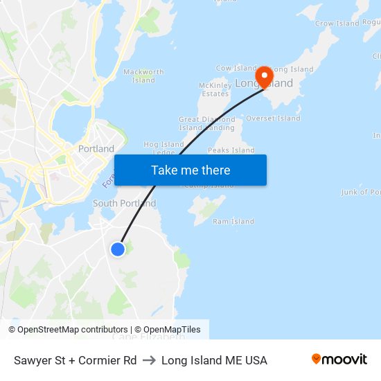 Sawyer St + Cormier Rd to Long Island ME USA map