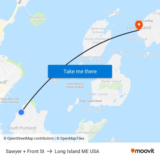 Sawyer + Front St to Long Island ME USA map