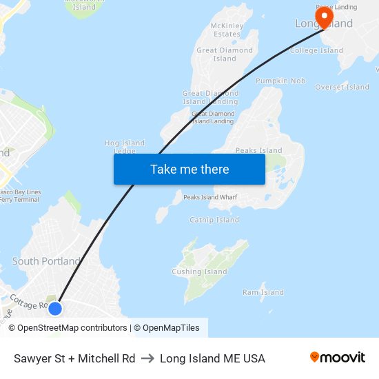 Sawyer St + Mitchell Rd to Long Island ME USA map