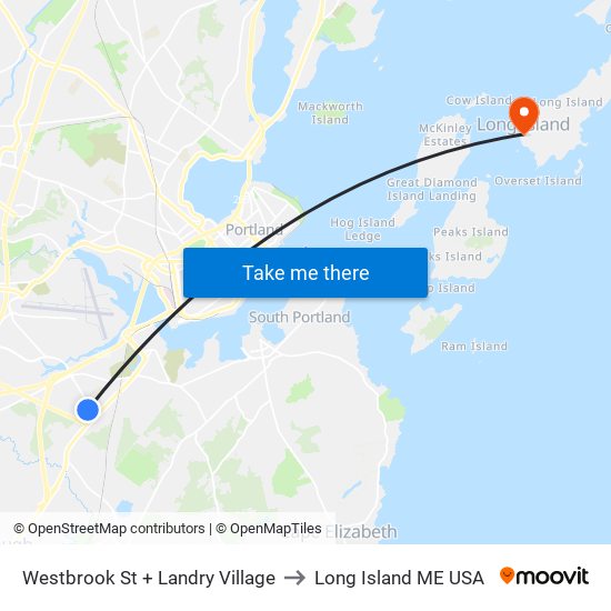 Westbrook St + Landry Village to Long Island ME USA map