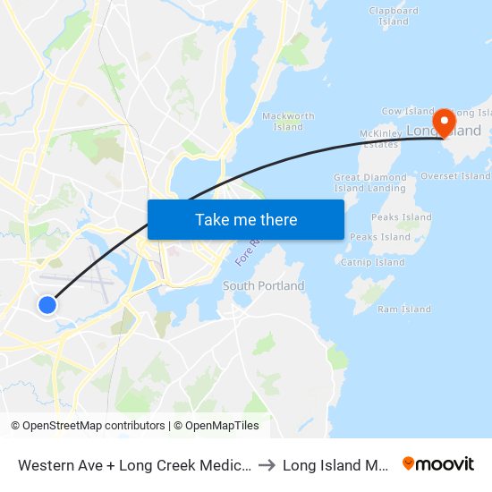 Western Ave + Long Creek Medical Center to Long Island ME USA map