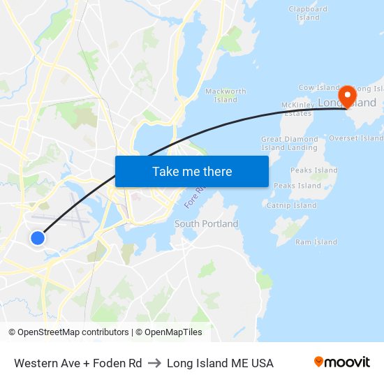 Western Ave + Foden Rd to Long Island ME USA map