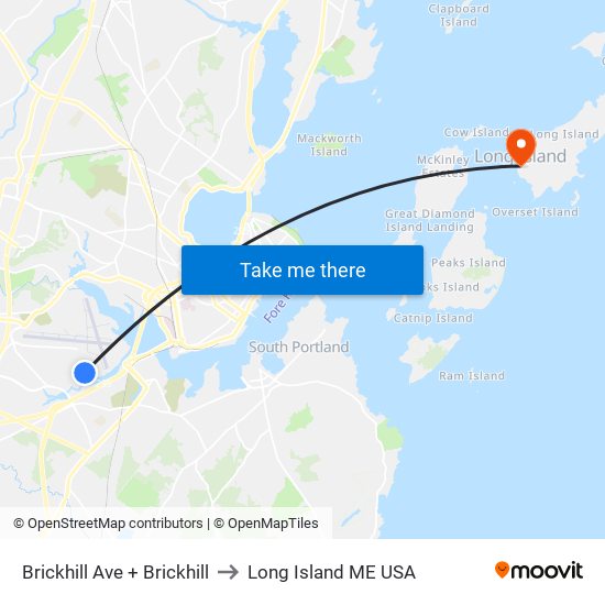 Brickhill Ave + Brickhill to Long Island ME USA map