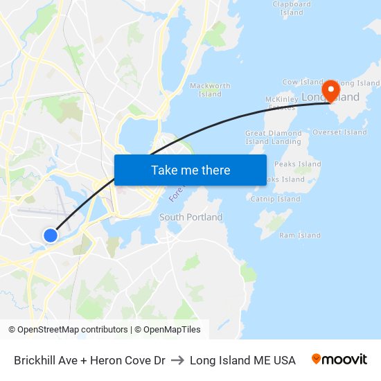 Brickhill Ave + Heron Cove Dr to Long Island ME USA map