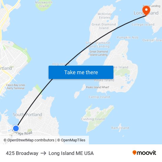 425 Broadway to Long Island ME USA map